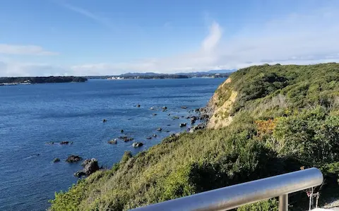 菅崎園地展望台からの景色。海の景色が一望できる。