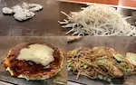 岐阜の可児にある「ぼてふく」の鉄板焼き。お好み焼き、牡蠣焼き、もやし焼きの写真。